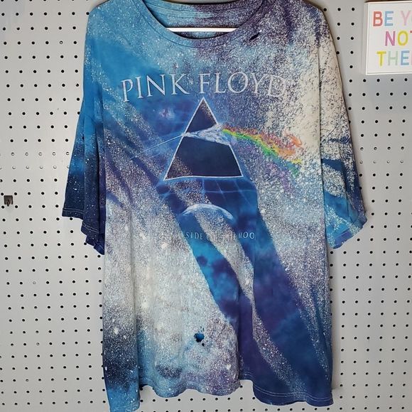 Custom Upcycled Other - Pink Floyd Dark Side Of Moon Tie-Dye Bleach Splattered T-Shirt, Distressed, 3X?